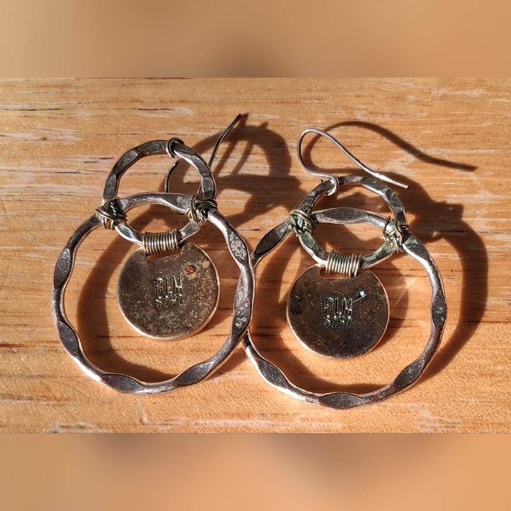 EUC Vintage Robert Lee Morris Silver & Gold Tone Orbital Drop Earring Jewelry - Picture 2 of 3